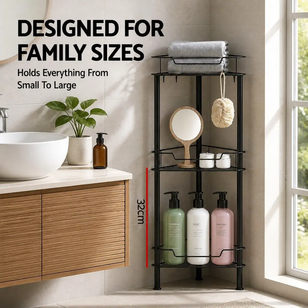 Floor Standing Shower Caddy 4 Tier Bathroom Storage Organiser Rustproof Black