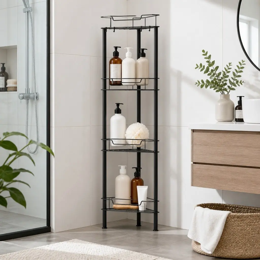 Corner Shower Caddy Bathroom Organizer 4 Tier Compact Vertical Storage Black