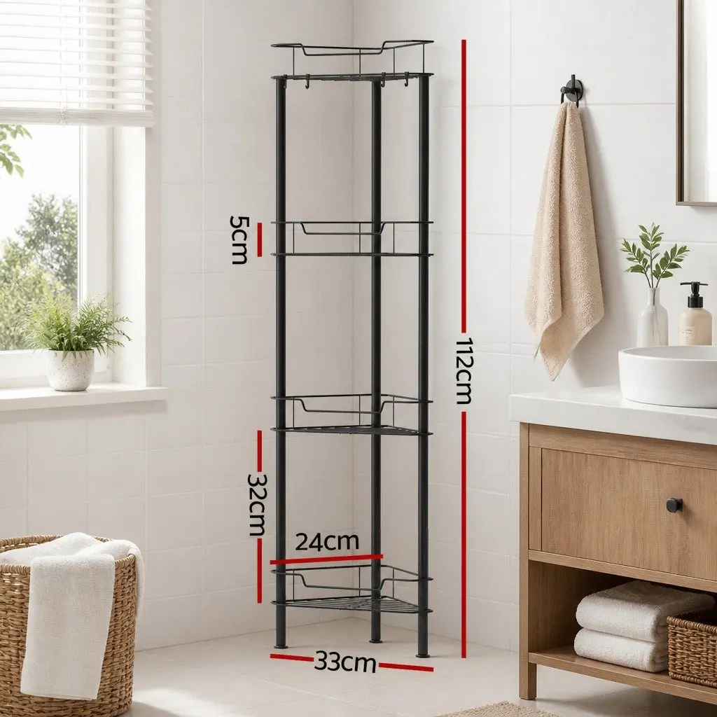 Corner Shower Caddy Bathroom Organizer 4 Tier Compact Vertical Storage Black