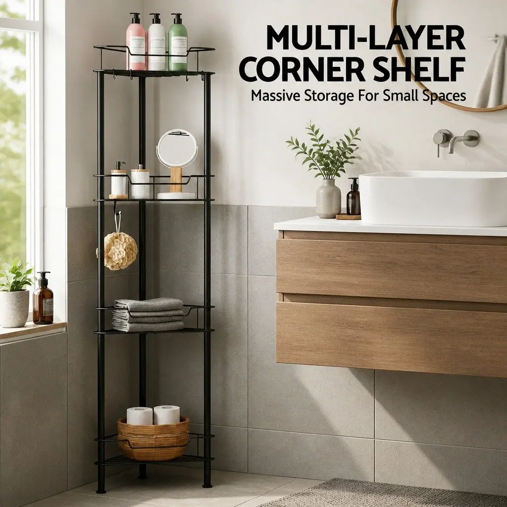 Corner Shower Caddy Bathroom Organizer 4 Tier Compact Vertical Storage Black