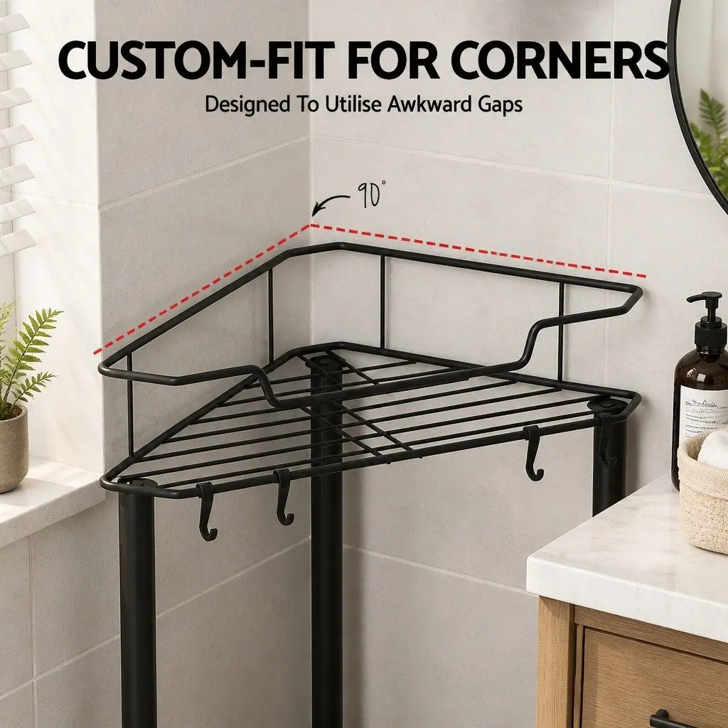 Corner Shower Caddy Bathroom Organizer 4 Tier Compact Vertical Storage Black