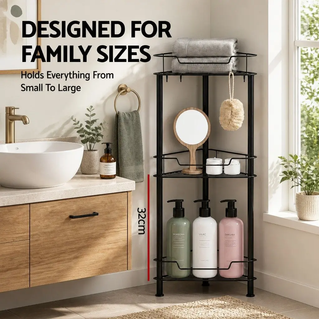 Corner Shower Caddy Bathroom Organizer 4 Tier Compact Vertical Storage Black