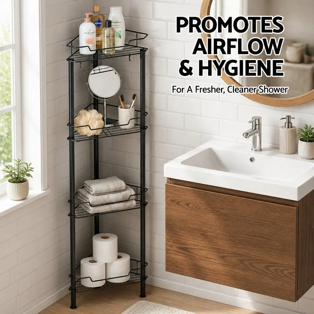 Corner Shower Caddy Bathroom Organizer 4 Tier Compact Vertical Storage Black