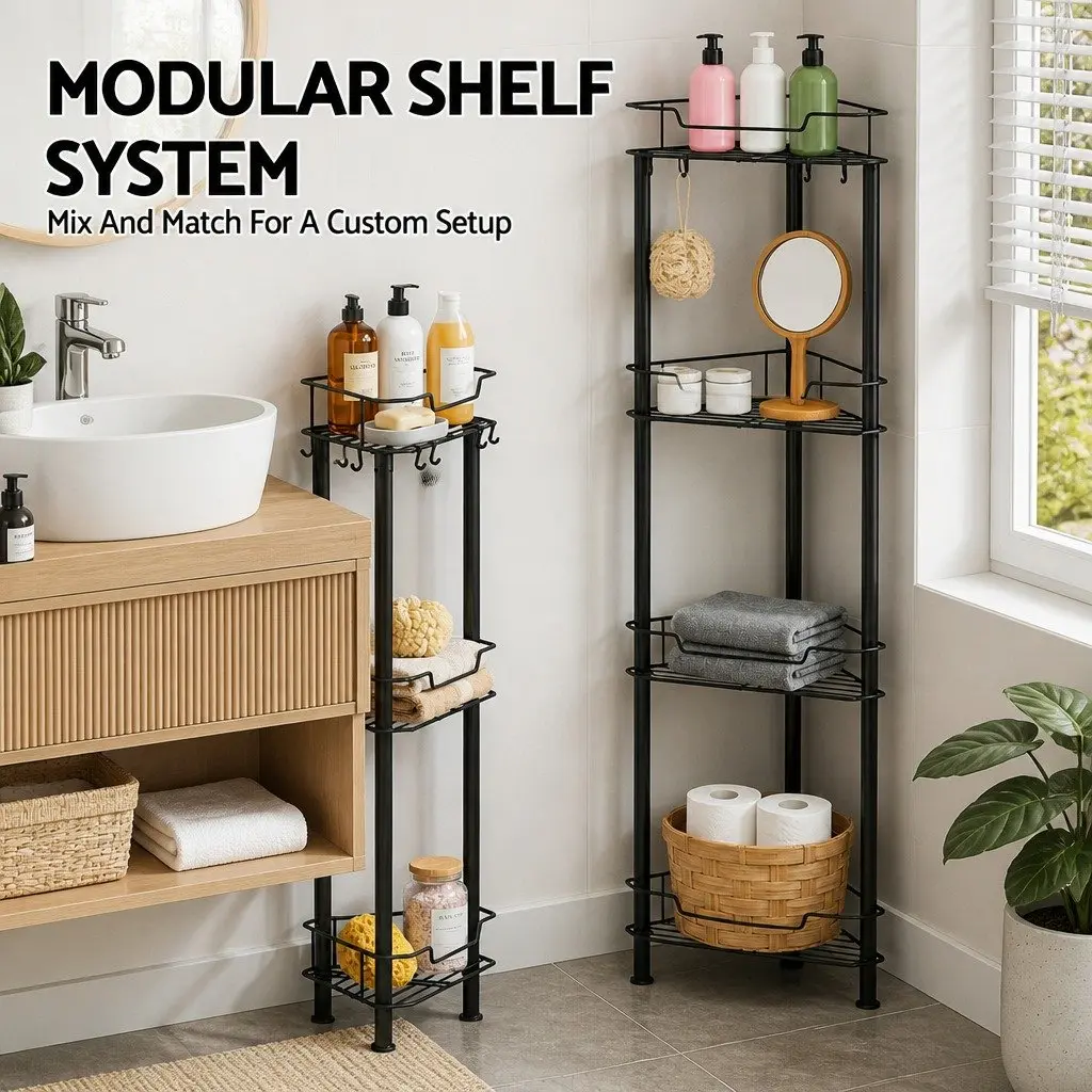 Corner Shower Caddy Bathroom Organizer 4 Tier Compact Vertical Storage Black