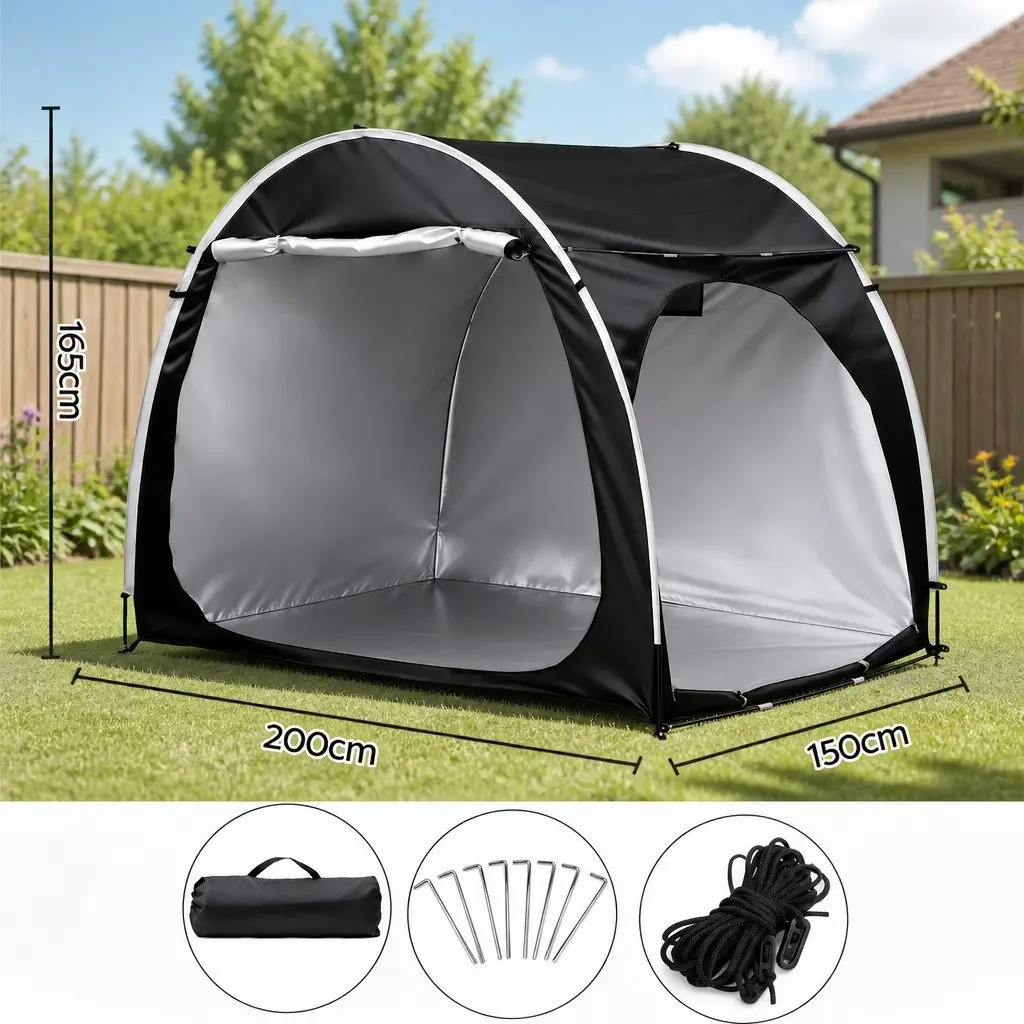 Bike Storage Tent Outdoor Waterproof UV Resistant 200cm x 150cm x 165cm Black