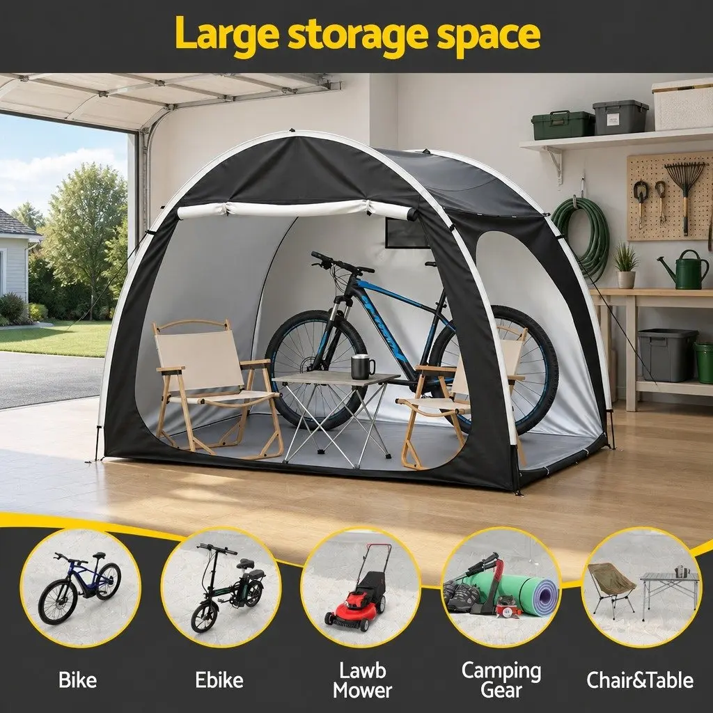 Bike Storage Tent Outdoor Waterproof UV Resistant 200cm x 150cm x 165cm Black