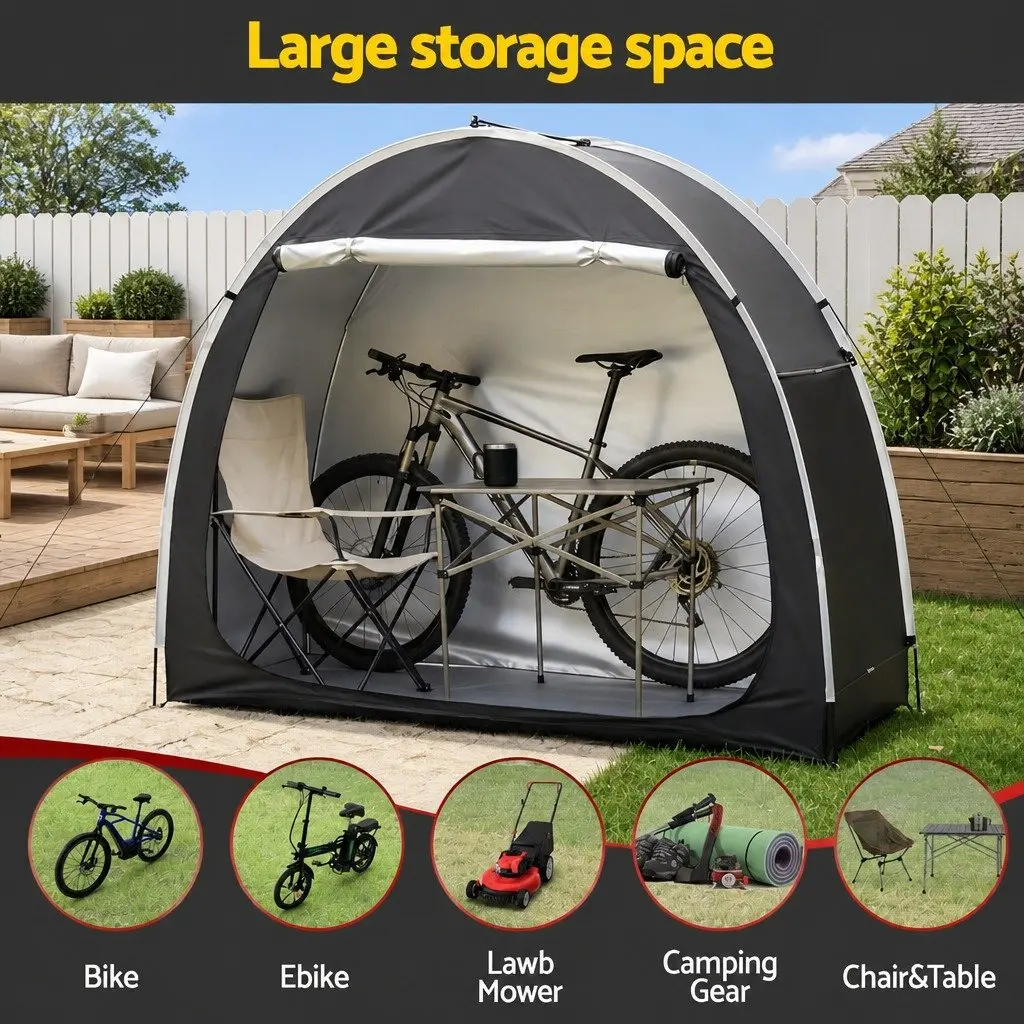 Bike Storage Tent Waterproof Outdoor Protection Large Space Black 200cm x 80cm x 165cm