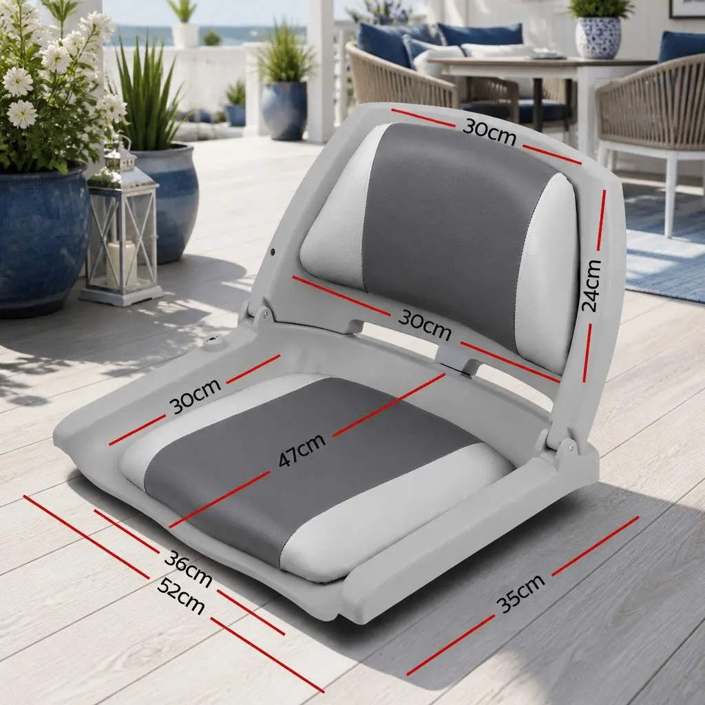 Folding Boat Seats Swivel Marine Low Back Padded 2 Pack Grey Charcoal