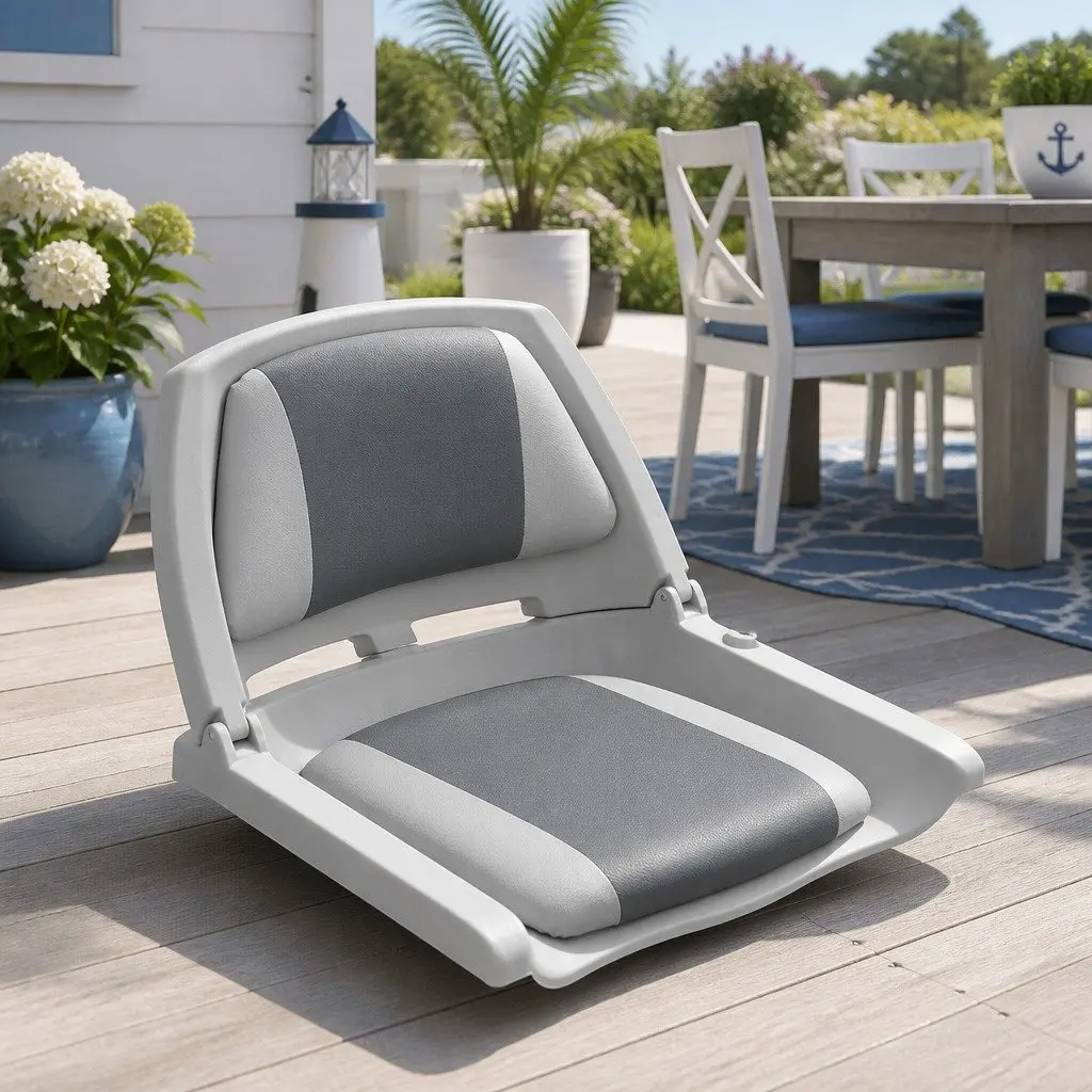 Folding Boat Seats Swivel Marine Low Back Padded 2 Pack Grey Charcoal