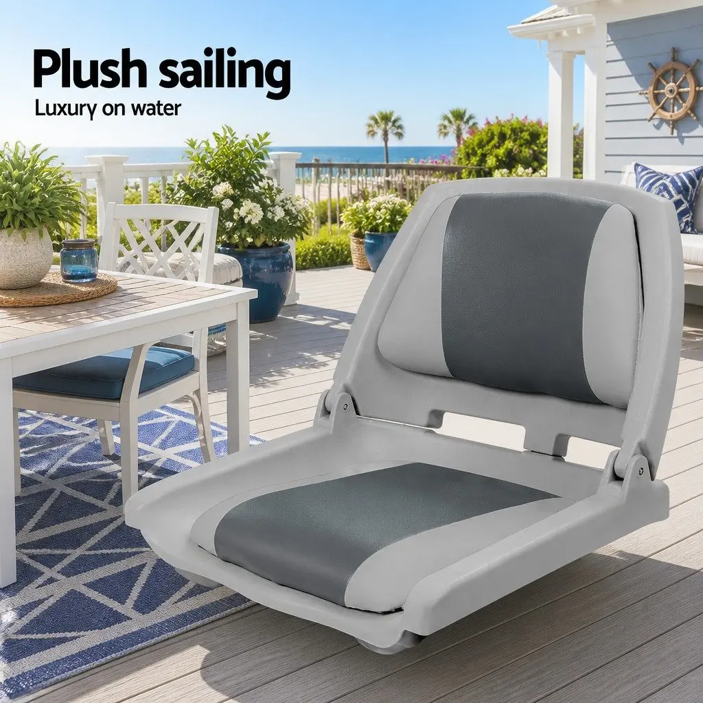 Folding Boat Seats Swivel Marine Low Back Padded 2 Pack Grey Charcoal