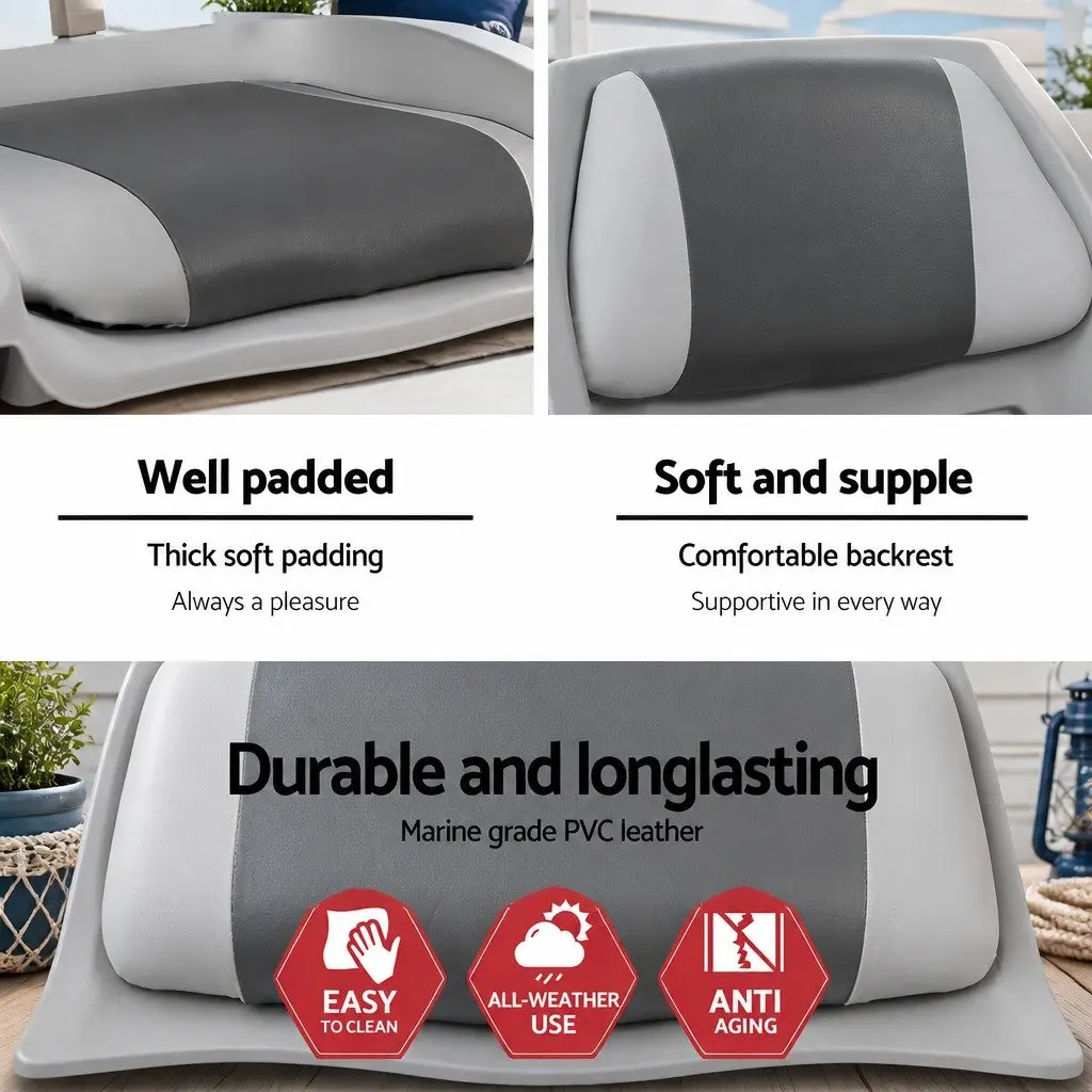 Folding Boat Seats Swivel Marine Low Back Padded 2 Pack Grey Charcoal