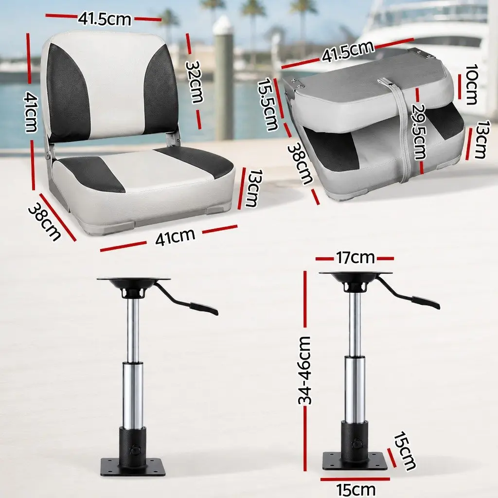 Folding Boat Seats with Adjustable Swivel Pedestals 34–46cm Marine Seating