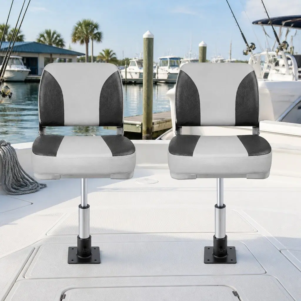 Folding Boat Seats with Adjustable Swivel Pedestals 34–46cm Marine Seating