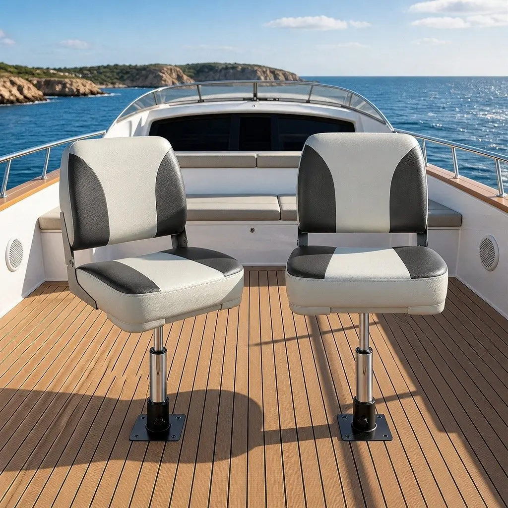 Folding Boat Seats with Adjustable Swivel Pedestals 34–46cm Marine Seating