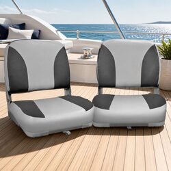 Set of 2 Swivel Folding Boat Seats Grey Low Back Marine Boating Accessories