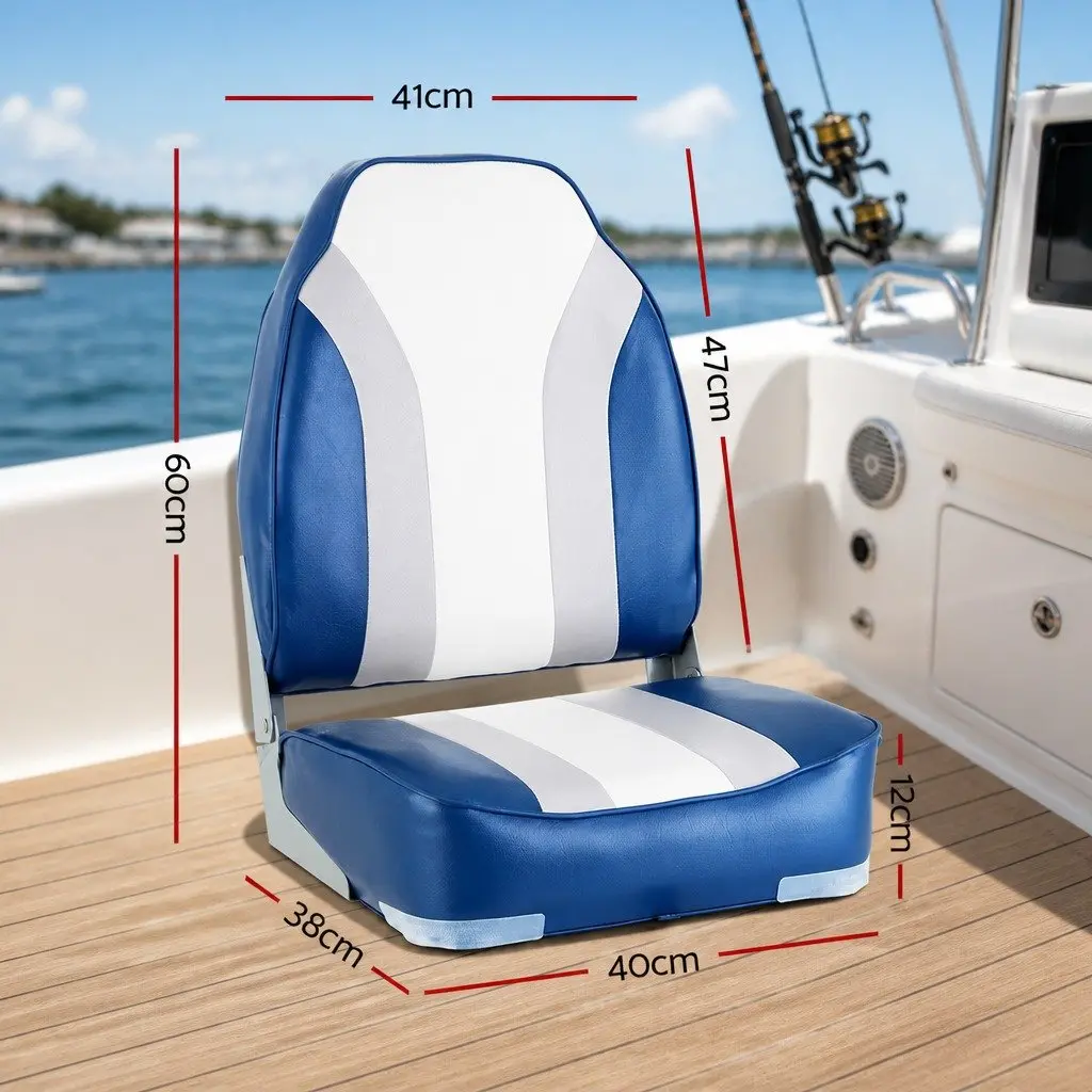 Folding Boat Seats 2 Pack Marine Swivel High Back 12cm Padding Grey Blue
