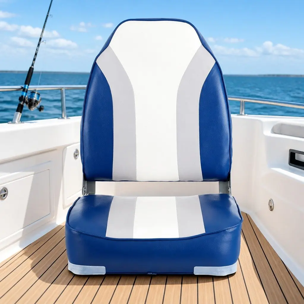 Folding Boat Seats 2 Pack Marine Swivel High Back 12cm Padding Grey Blue
