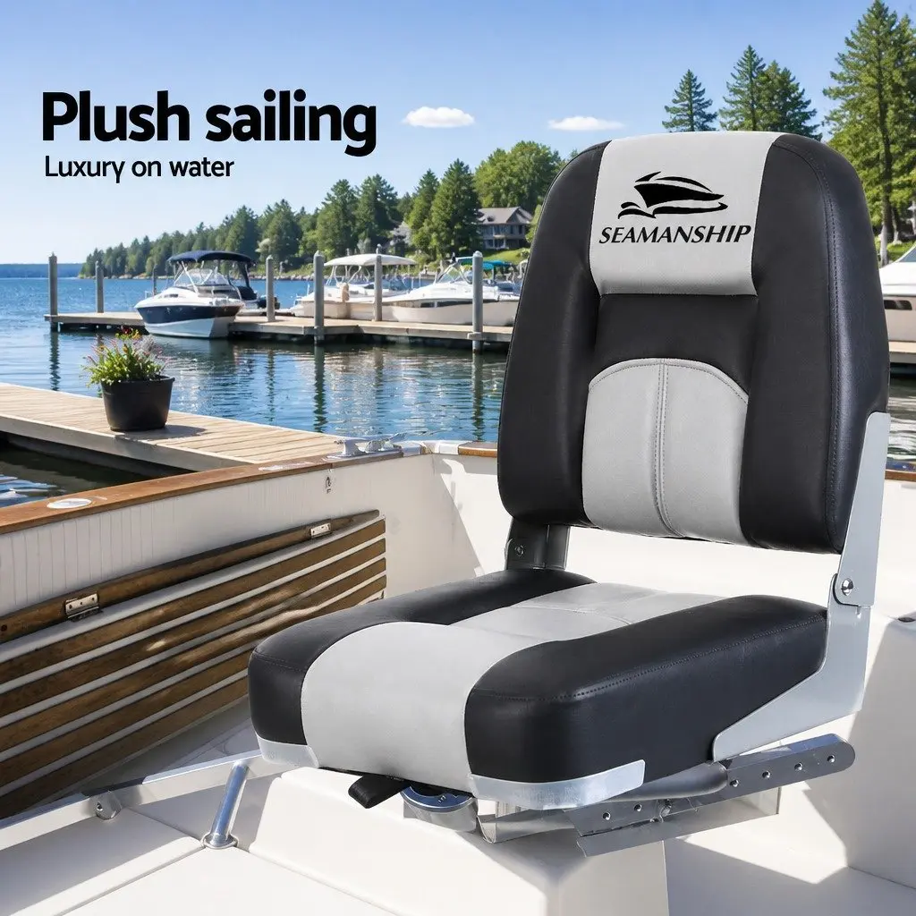 Folding Boat Seats Swivel Low Back Marine Seating Grey Pair