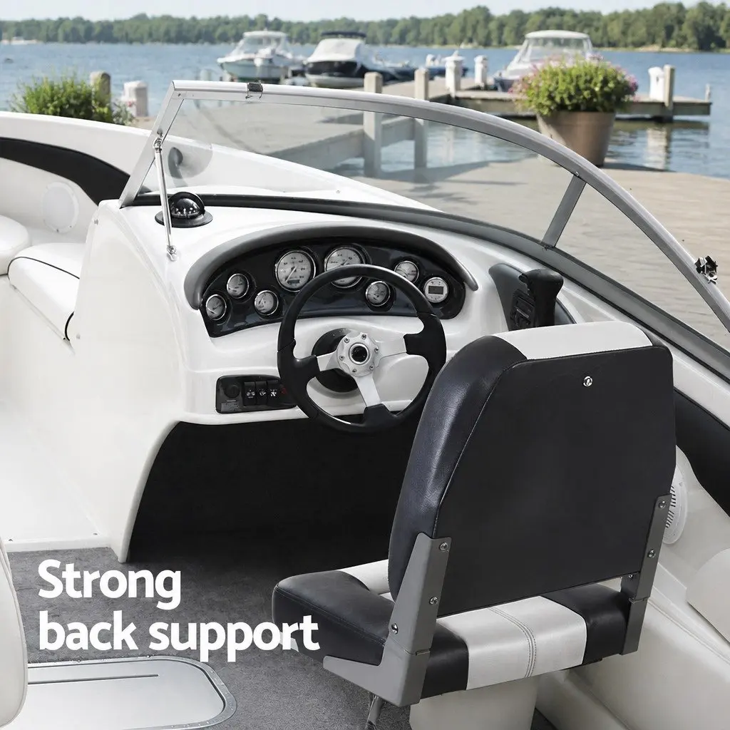 Folding Boat Seats Swivel Low Back Marine Seating Grey Pair