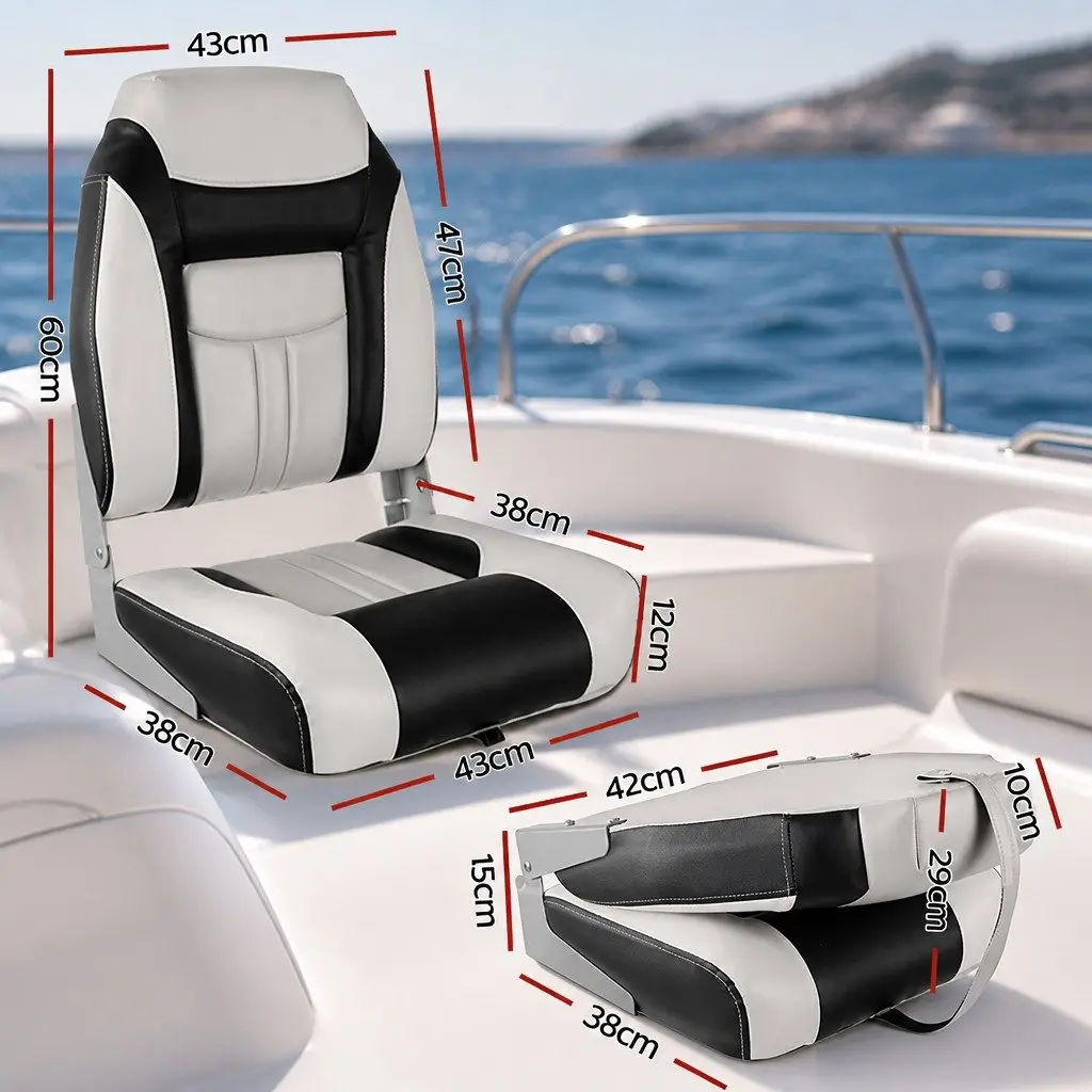 Marine Seating High Back Grey and Black Folding Swivel Boat Seats Set of 2