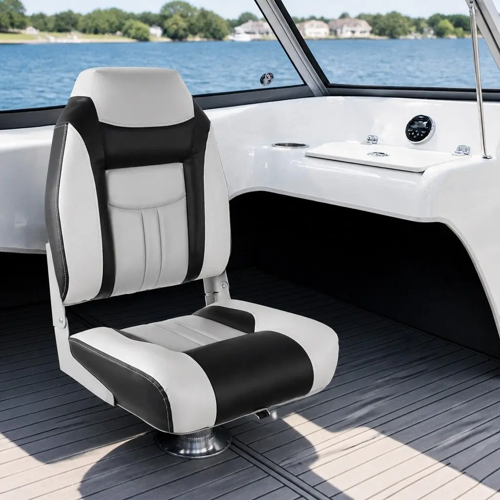 Marine Seating High Back Grey and Black Folding Swivel Boat Seats Set of 2