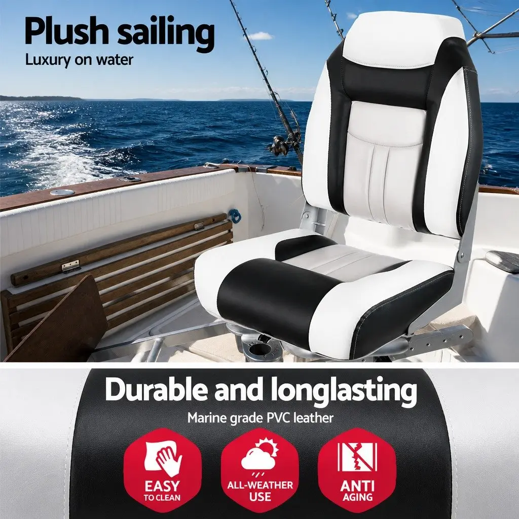 Marine Seating High Back Grey and Black Folding Swivel Boat Seats Set of 2