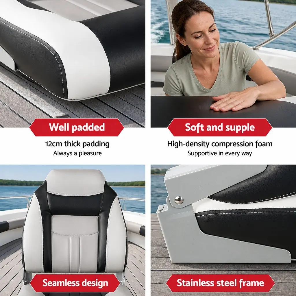 Marine Seating High Back Grey and Black Folding Swivel Boat Seats Set of 2