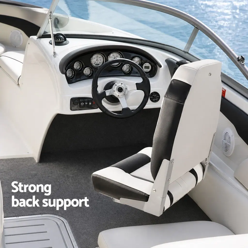 Marine Seating High Back Grey and Black Folding Swivel Boat Seats Set of 2