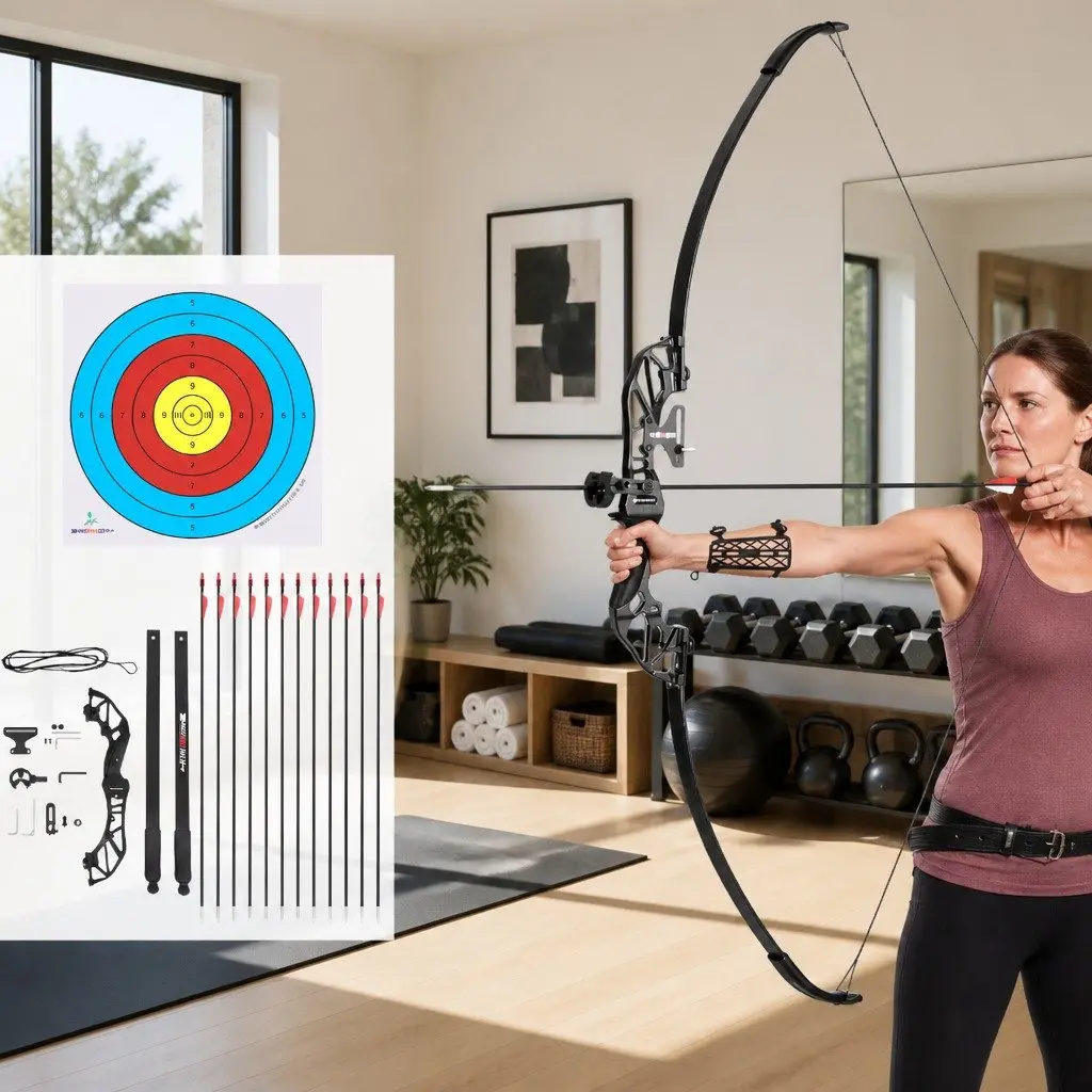 Recurve Bow Arrow Set 55lbs Takedown Archery Hunting Beginner 135cm Red Black
