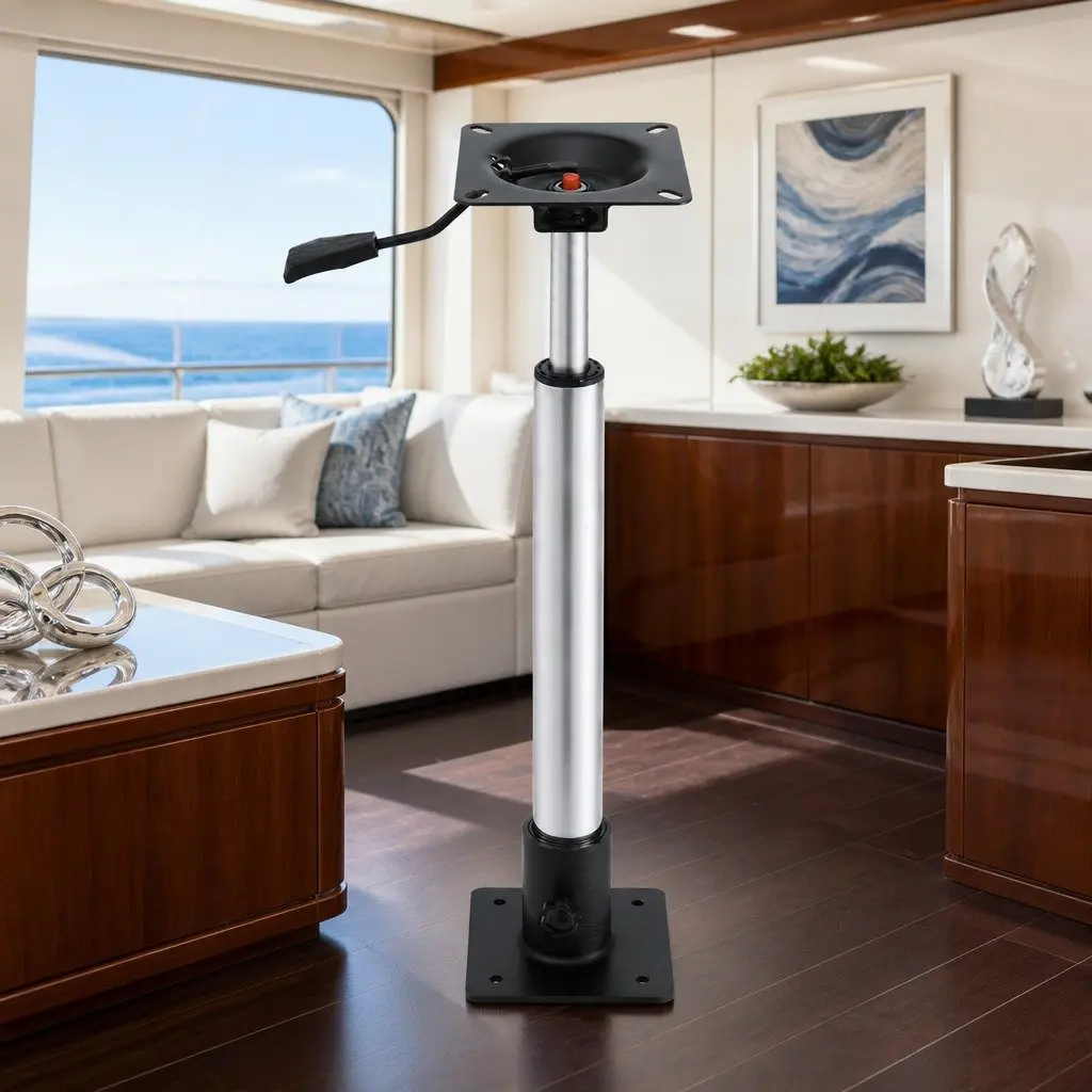 Boat Seat Pedestal Adjustable Gas Lift 55-75cm 360 Swivel Black