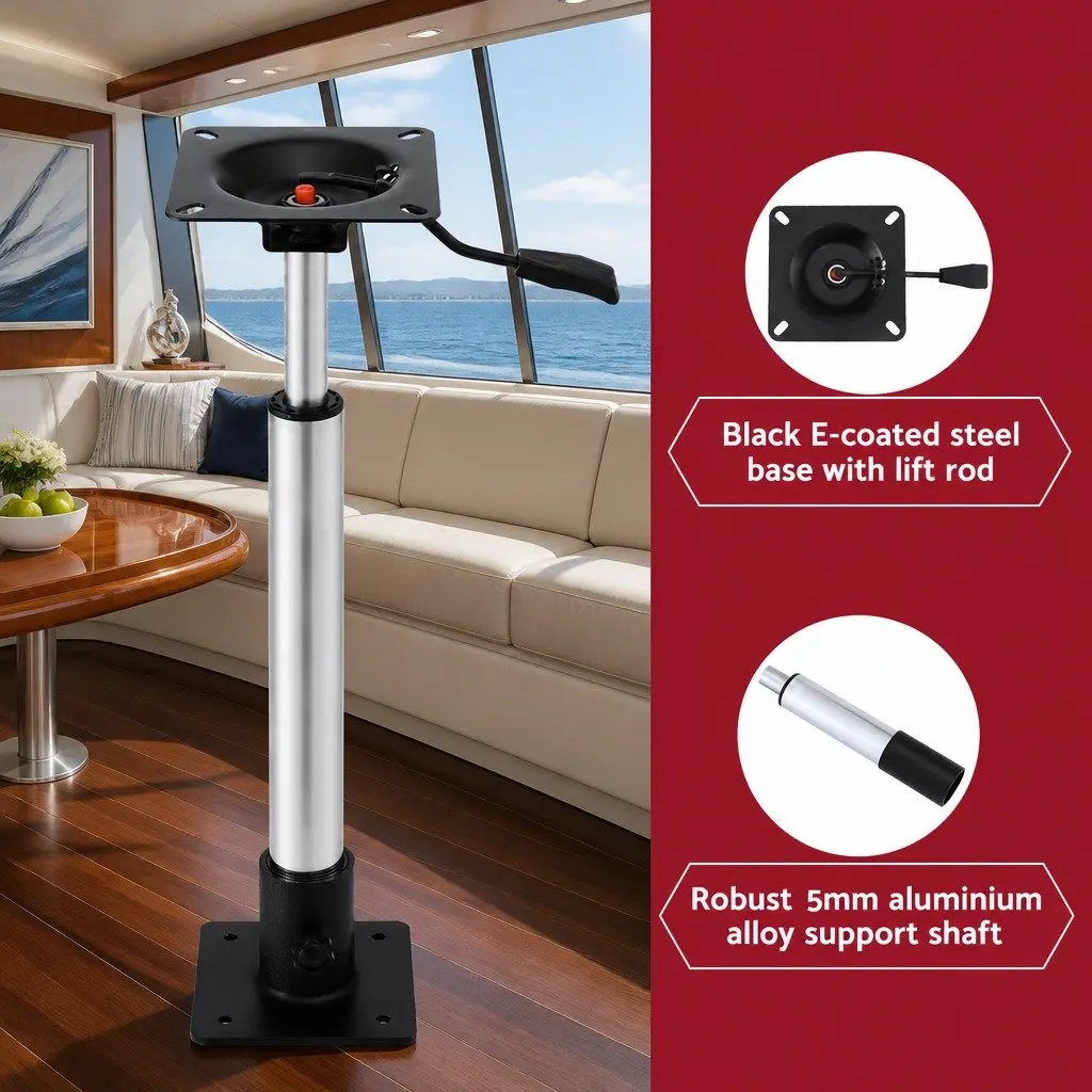 Boat Seat Pedestal Adjustable Gas Lift 55-75cm 360 Swivel Black