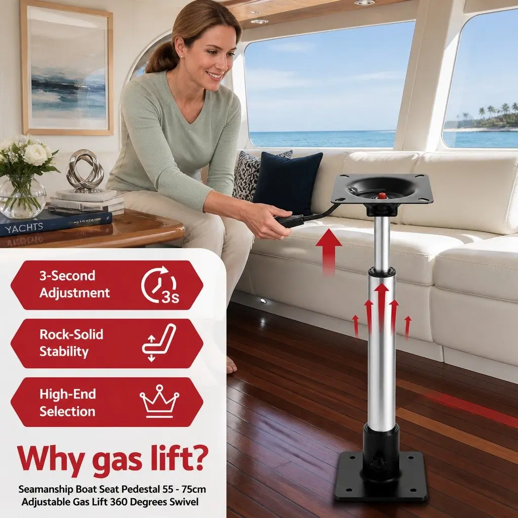 Boat Seat Pedestal Adjustable Gas Lift 55-75cm 360 Swivel Black