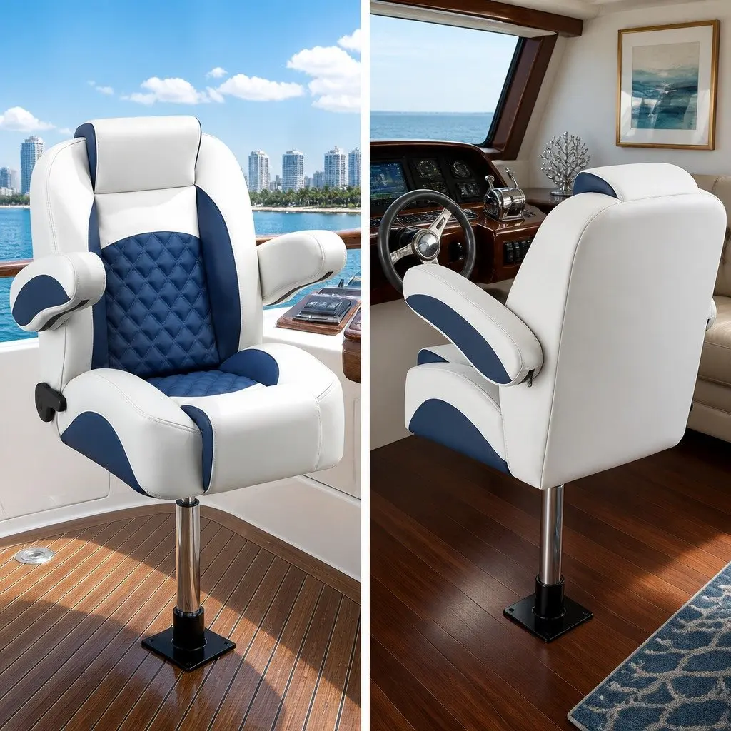 Boat Seat Pedestal Adjustable Gas Lift 55-75cm 360 Swivel Black