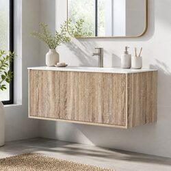 Wall-Hung Bathroom Vanity Unit 900mm Oak Timber Single Drawer Cabinet Storage