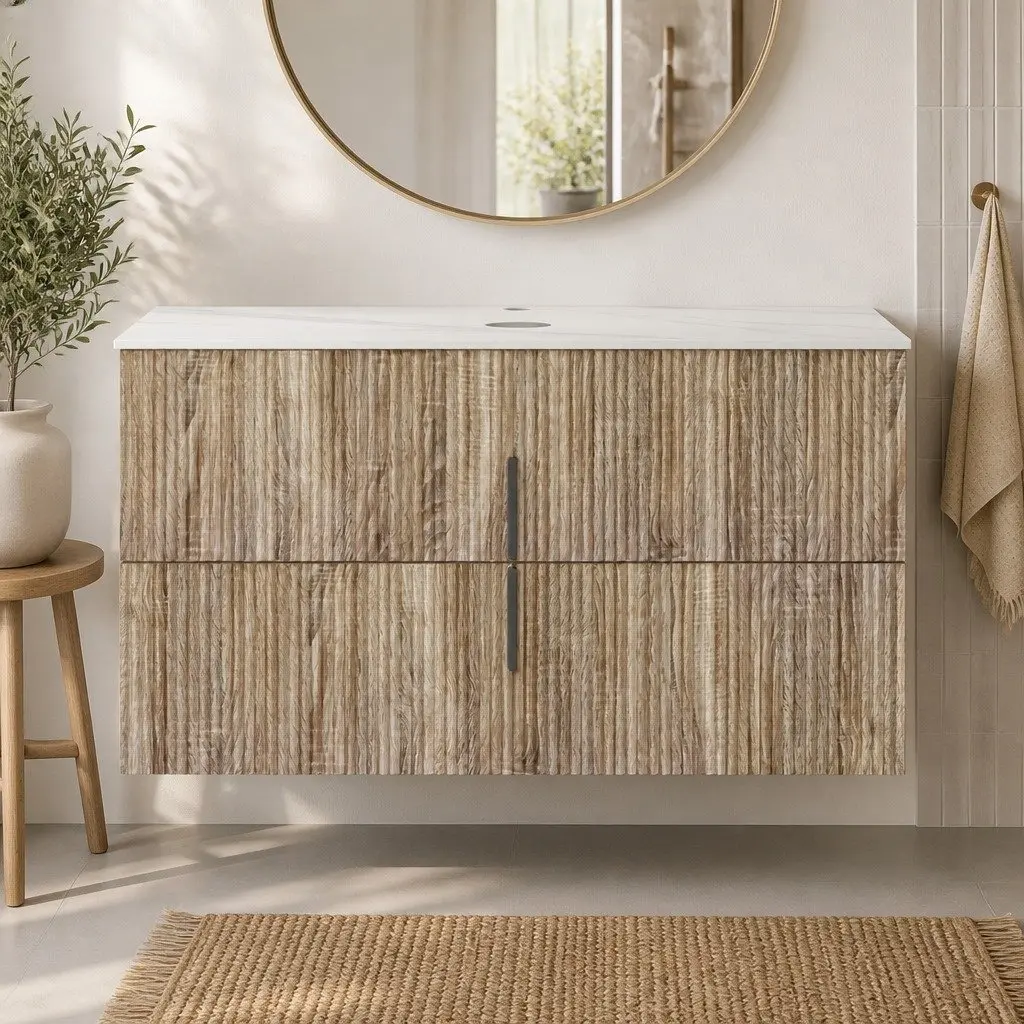 900mm Wall Hung Vanity Unit Bathroom Cabinet Storage Pine Timber Engineered Stone
