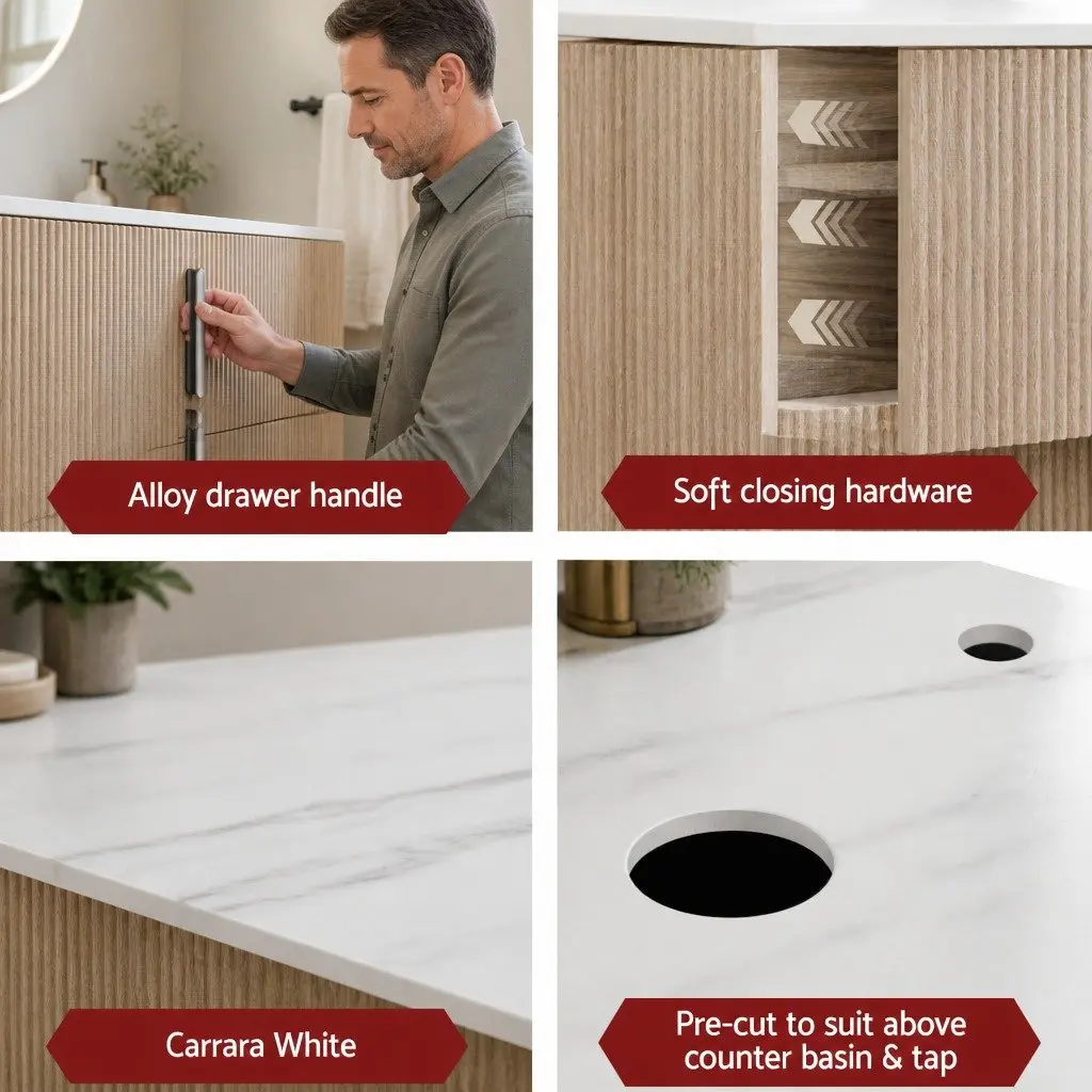 900mm Wall Hung Vanity Unit Bathroom Cabinet Storage Pine Timber Engineered Stone