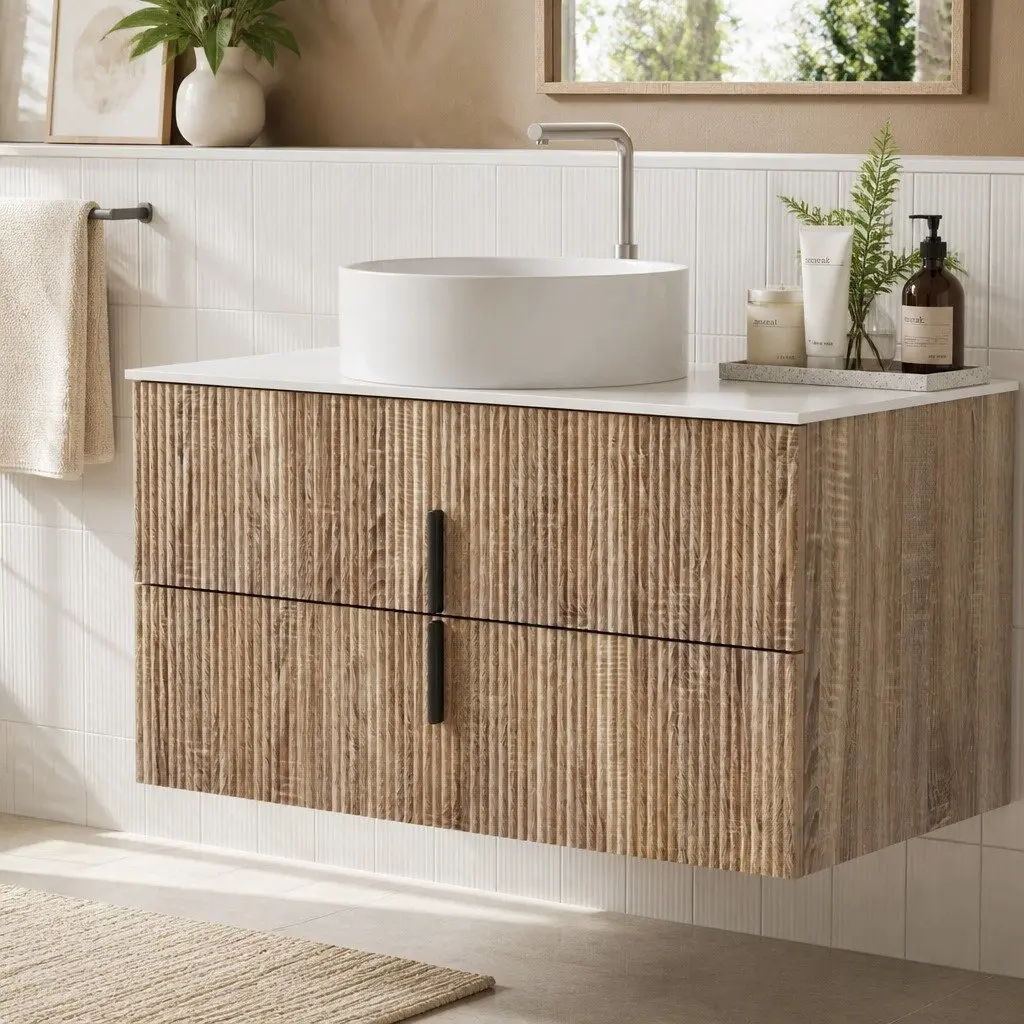 900mm Wall Hung Vanity Unit Bathroom Cabinet Storage Pine Timber Engineered Stone
