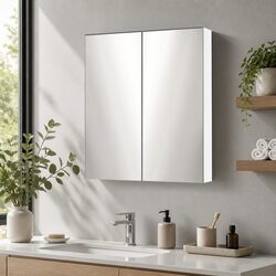 Bathroom Mirror Cabinet 600x720mm White Storage Cupboard Twin Doors Adjustable