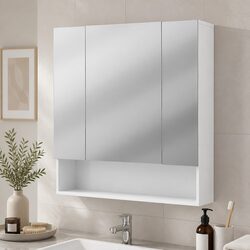 Comforting White Bathroom Mirror Cabinet with Storage Solutions