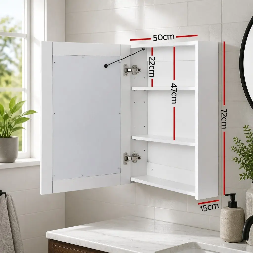Bathroom Mirror Cabinet LED 500x720mm White Touch Switch Storage