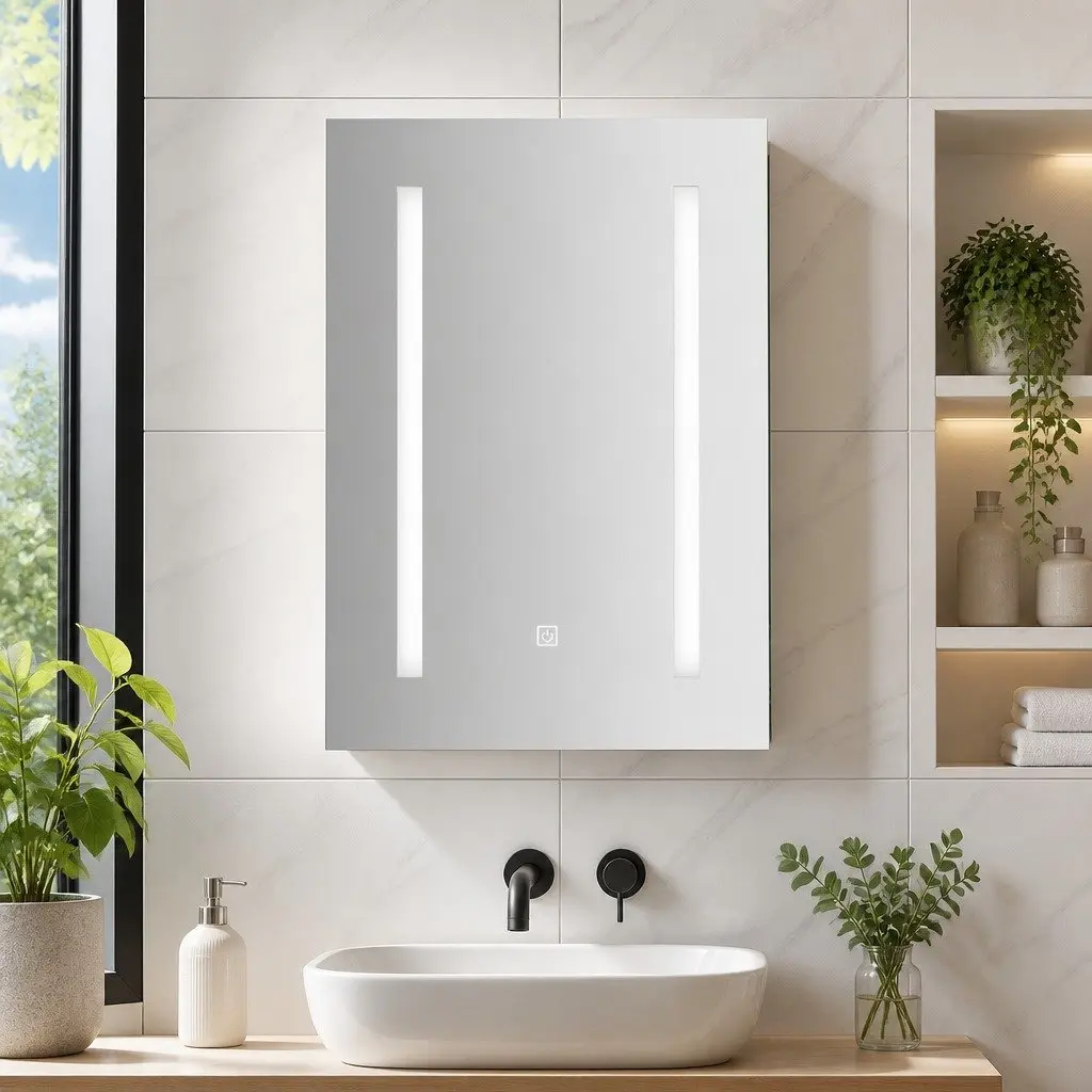 Bathroom Mirror Cabinet LED 500x720mm White Touch Switch Storage