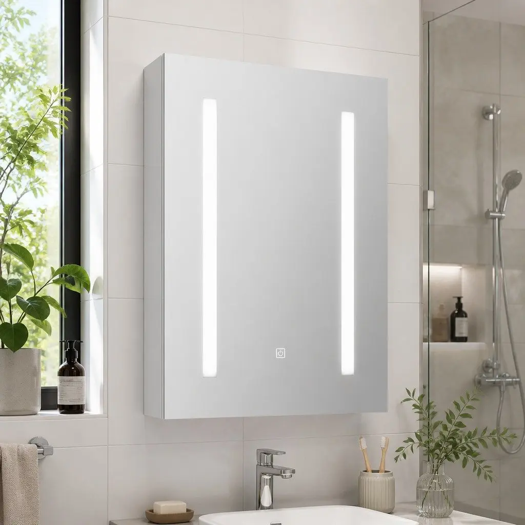 Bathroom Mirror Cabinet LED 500x720mm White Touch Switch Storage