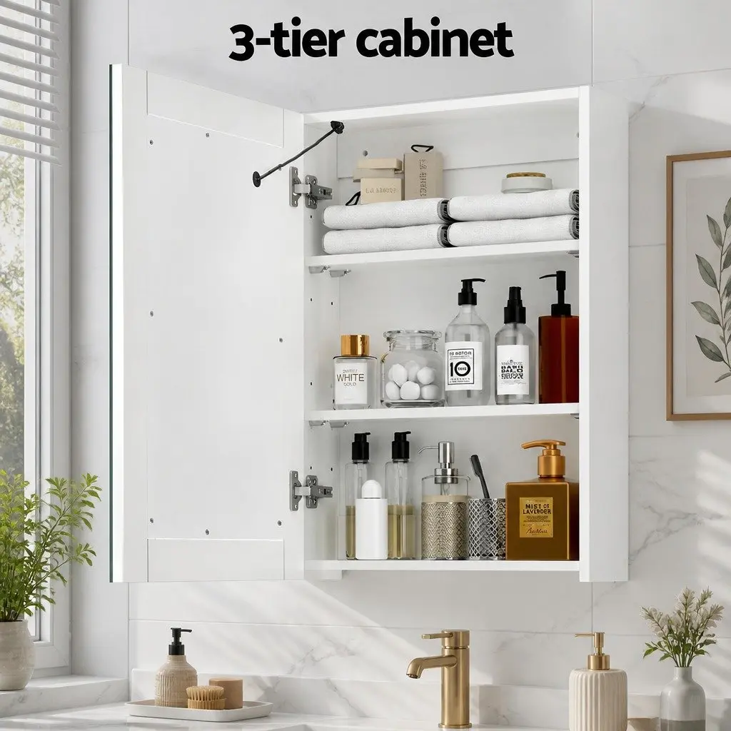 Bathroom Mirror Cabinet LED 500x720mm White Touch Switch Storage