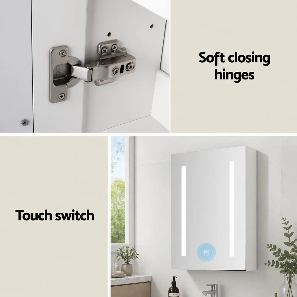 Bathroom Mirror Cabinet LED 500x720mm White Touch Switch Storage