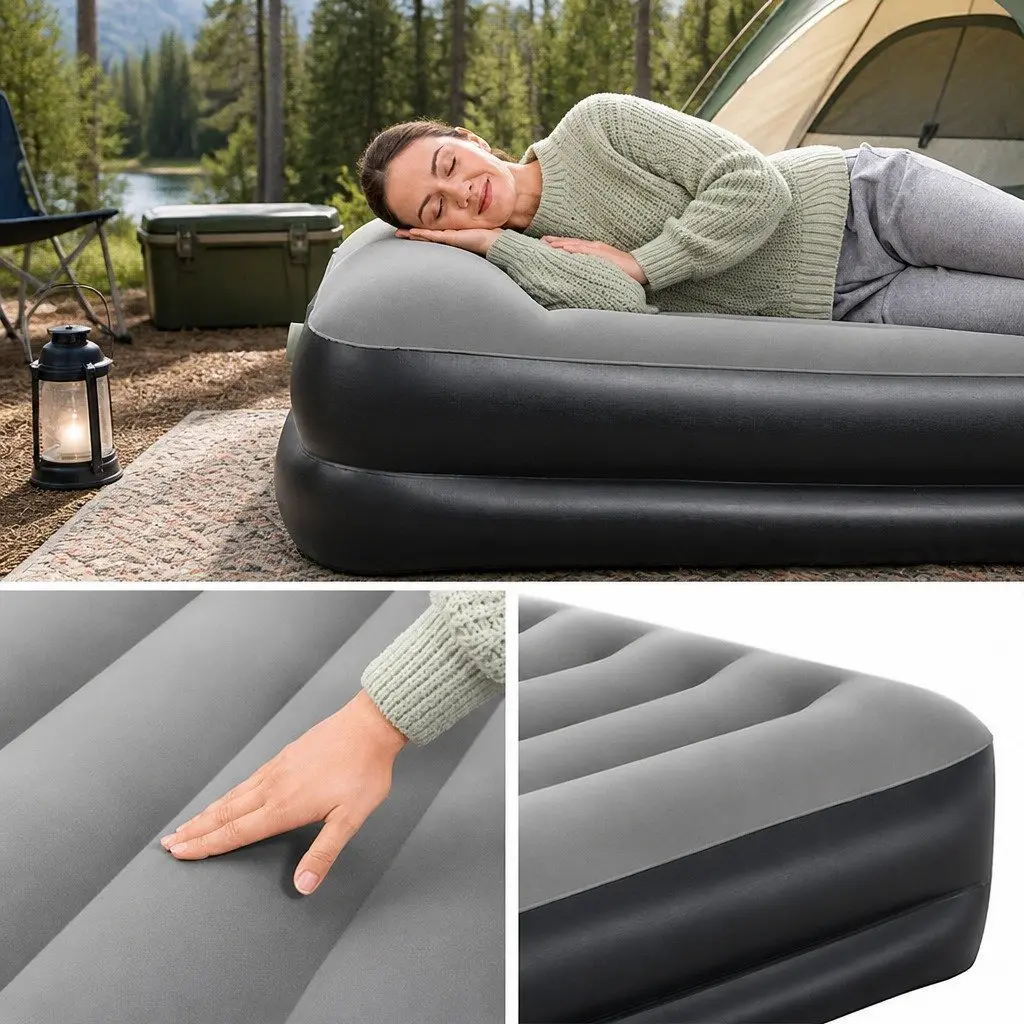 Single Air Mattress Inflatable Bed 46cm Indoor Outdoor Black