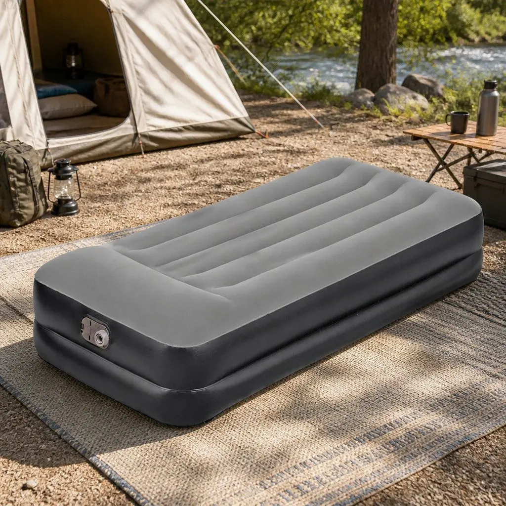 Single Air Mattress Inflatable Bed 46cm Indoor Outdoor Black
