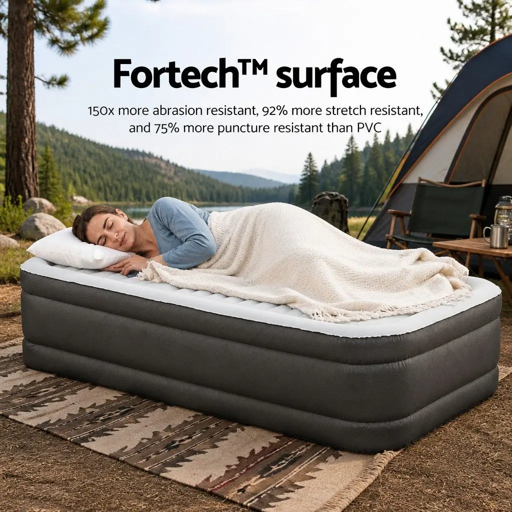 Single Air Mattress Inflatable Bed 191cm x 97cm Indoor Outdoor Brown Grey