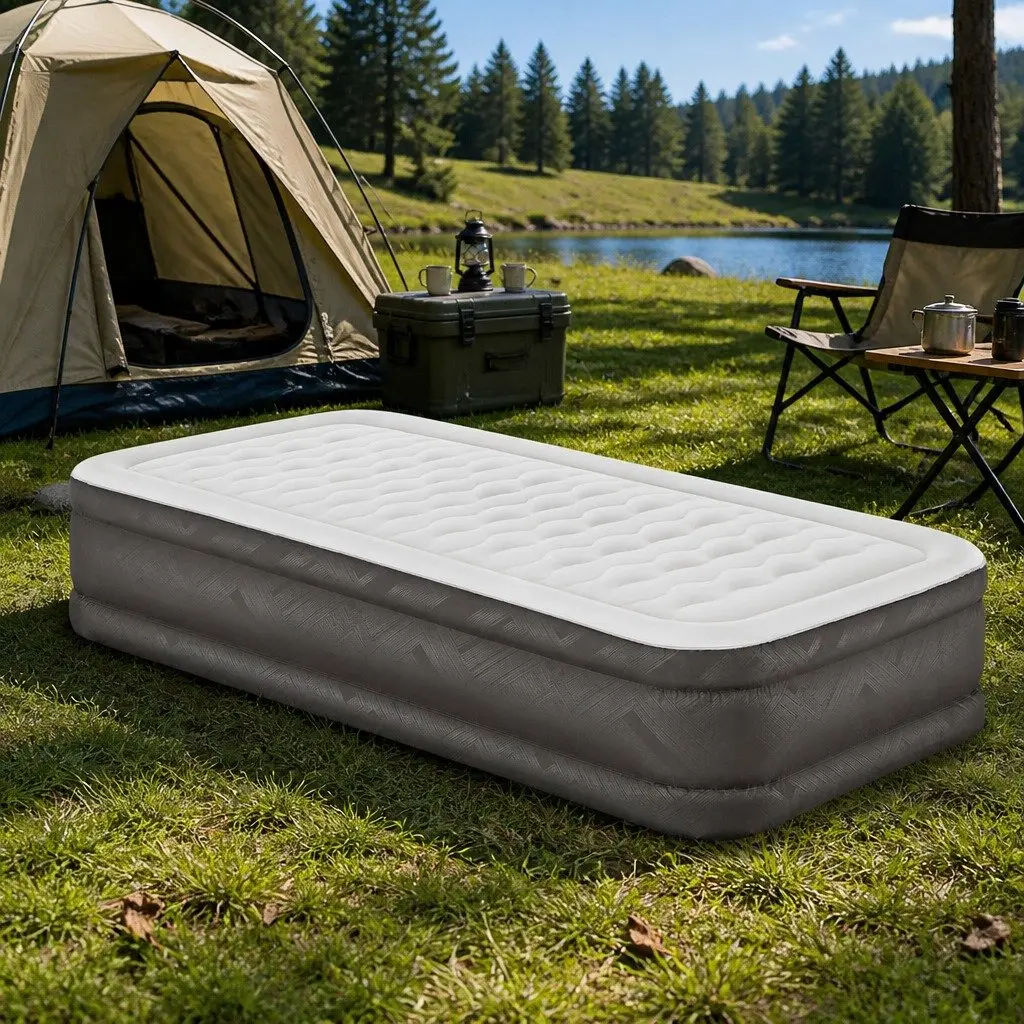 Single Air Mattress Inflatable Bed 191cm x 97cm Indoor Outdoor Brown Grey