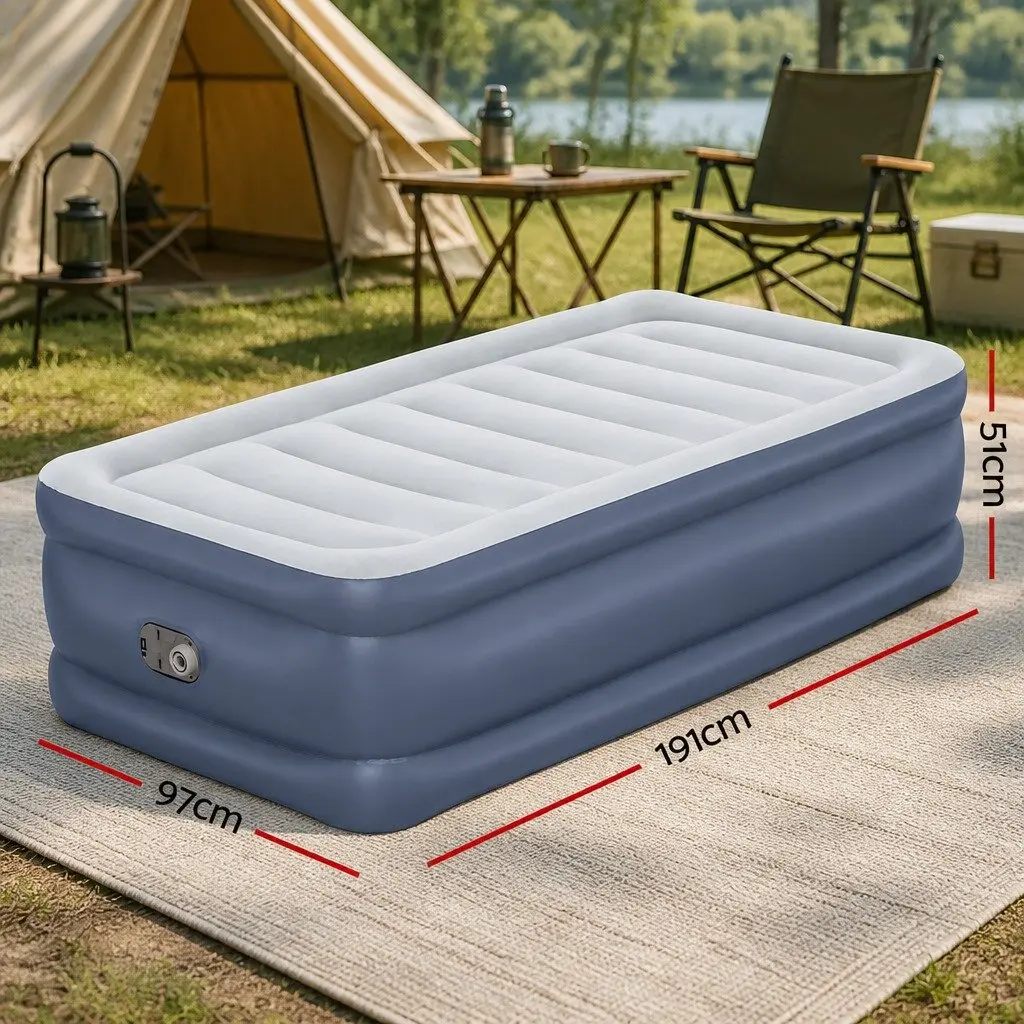 Single Air Bed Inflatable Mattress Camping Portable Built-in Pump Flocked