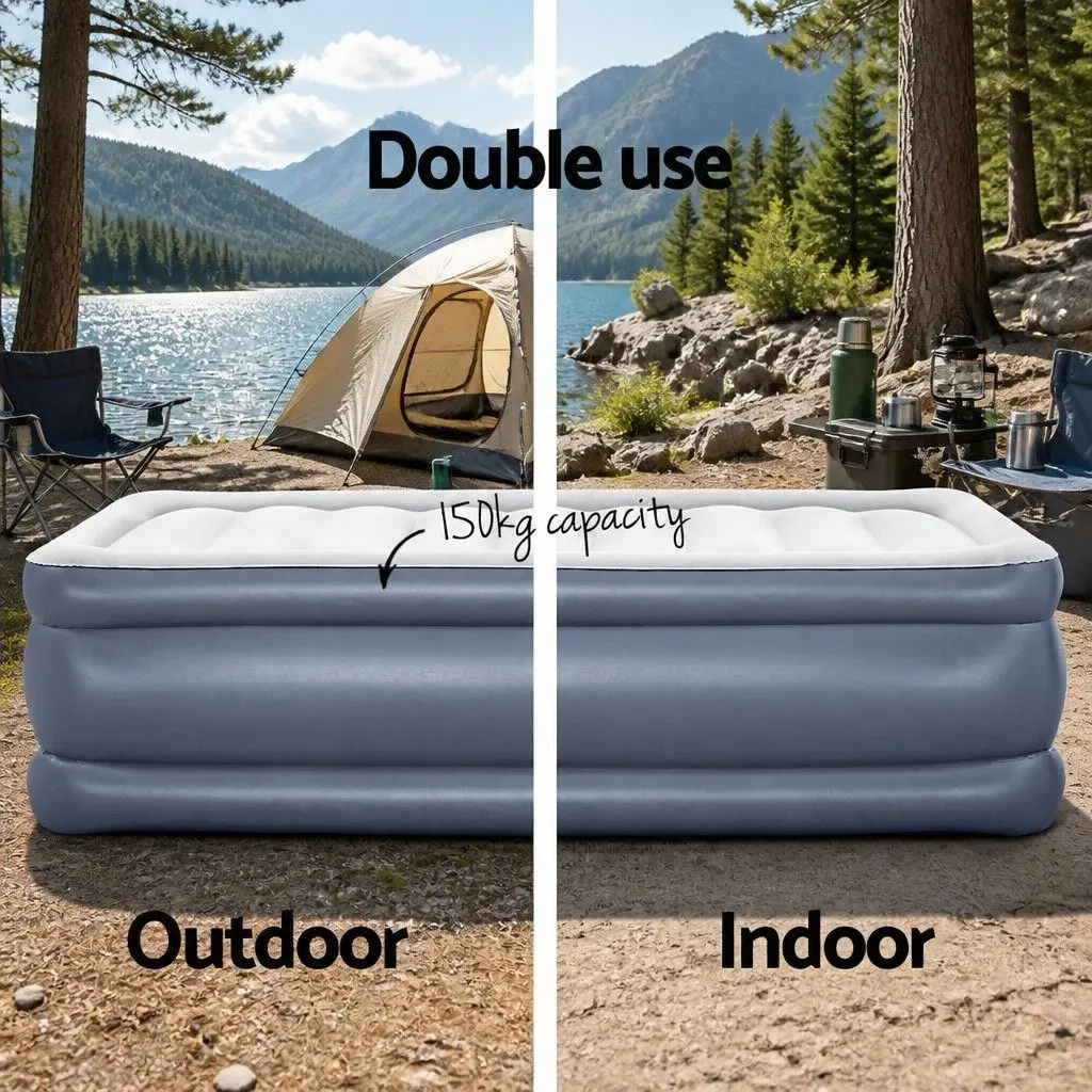 Single Air Bed Inflatable Mattress Camping Portable Built-in Pump Flocked